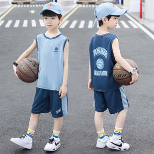 男童篮球服速干薄款无袖套装，夏季背心儿童男孩夏装，大童运动球衣潮