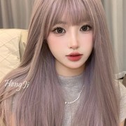 1唧网红假发女色型韩式女团，发发中分h中长发紫灰色全头套彩长假6