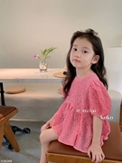 米莱milaikoko童装2024女童儿童夏季泡泡袖衬衫粉色短袖上衣