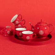 结婚红色茶具套装双喜茶壶，茶杯中式敬茶杯，高档结婚婚庆用品