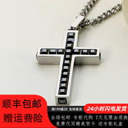 男士方块十字架吊坠项链女生施华洛元素黑色优雅十字架水晶锁骨链
