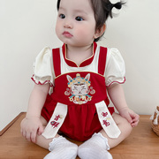 女婴儿夏装中国风唐装刺绣连体包屁衣新生儿宝宝满月百天周岁礼服
