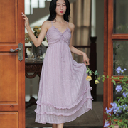 奈良紫色沙滩裙吊带裙，法式连衣裙2023仙气夏季裙子海边度假裙