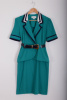 东京小姐1980年代超美宝石绿翻领，洋装蜂腰高腰线(高腰线)腰带设计