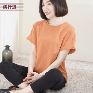 休闲圆领蝙蝠袖宽松短袖2024新夏装(新夏装)纯色简约半袖女装上衣小衫t恤