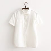 2023夏装白色短袖衬衫女韩版宽松文艺娃娃领纯棉半袖女士衬衣
