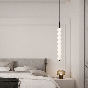 北欧全铜卧室床头小吊灯现代简约创意奶油风主卧女孩房间吊线灯具
