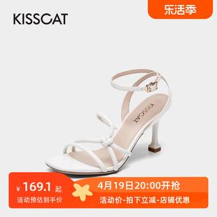 kisscat接吻猫夏季羊皮露趾一字，扣舒适休闲时装凉鞋女ka21110-10