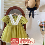 韩系童装女童连衣裙2023夏季洋气宝宝小童公主裙儿童绿色纱裙