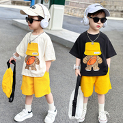 童装男童时尚帽子熊短袖套装2024夏季中小儿童洋气潮衣服两件
