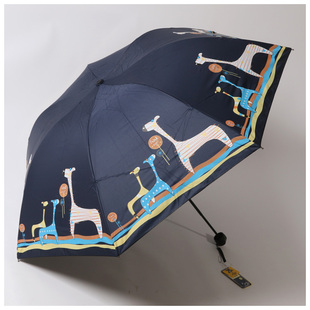 安娜淑卡通黑胶学生太阳伞，三折女遮阳伞，防晒晴雨伞防紫外线铅笔伞