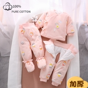 新生婴儿套装59码小孩分体纯棉，衣服三件套宝宝加厚夹棉袄初生冬装