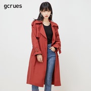 gcrues红色韩版显瘦气质风衣女，中长款气质时尚美拉德外套