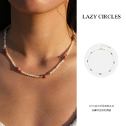 ZZXQ买手店LAZY CIRCLES原创小众饰品天然白蝶贝红纹石项链简约
