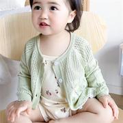 2023春夏款婴幼儿女宝宝，甜美透气柔软纯色，镂空空调开衫防晒衫外套