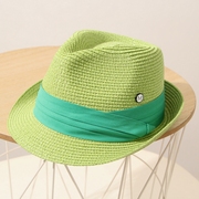 草绿色卷边小礼帽女士夏天太阳帽遮阳防晒沙滩度假英伦爵士草帽女