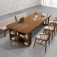 办公桌北欧实木书柜一体写字桌，家用去客厅，化学习桌工作台大长书桌