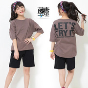 日本n系列女童大童夏季天竺，纯棉后背字母宽肩小蝙蝠，袖短袖圆领t恤