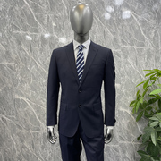 品牌男士西服西裤商务套装2件 蓝灰色条纹绅士时尚修身羊毛混面料