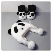 纯手工编织婴儿绒绒线熊猫，宝宝帽子拍摄道具初生满月百日周岁礼物
