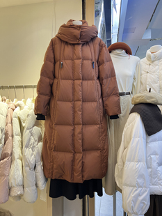 韩版冬季2024年韩国东大门简约气质，百搭长款高领，连帽抽绳羽绒外套