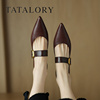 tatalory女鞋法式复古尖头高跟单鞋女2024小众，皮带扣玛丽珍鞋子