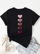 lovehearttshirt时尚个性，爱心t恤休闲女士短袖上衣黑色体恤衫