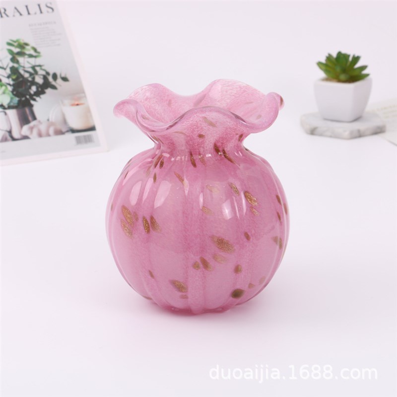风创意玻璃花瓶粉色花瓶北欧简约风家居饰品花瓶