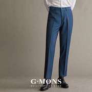 吉约蒙西装裤男蓝色商务休闲直筒垂感正装西服裤子修身亮面高端