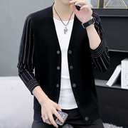 男士v领针织开衫学生韩版帅气个性线衣，披风发型师秋季毛衣外套潮