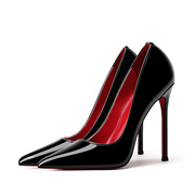 时尚红底超高跟鞋女细跟黑色真皮，法式性感红里尖头浅口职业女单鞋