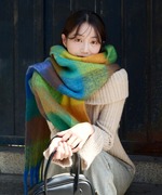 格子围巾披肩日单尾货韩版冬季保暖圈圈纱，男女加厚柔软防静电长