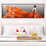 橙红色长尾裙子舞蹈女生装饰画现代轻奢青年公寓床头长幅晶瓷挂画