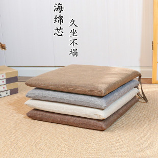日式简约亚麻布椅垫，方形办公室坐垫蒲团，加厚透气榻榻米飘窗垫