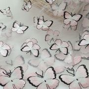 4.6*1.6米 亮片粉色蝴蝶白色网纱刺绣花边礼服裙表演服面料