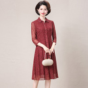妈妈夏季连衣裙高贵洋气台湾纱中老年人女装大码婚礼红色裙子