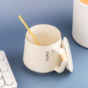 北欧风格陶瓷杯马克杯带盖小勺子，办公水杯咖啡牛奶杯文化创意杯子