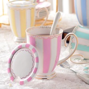 时尚陶瓷杯子带盖勺创意幸运数字马克杯欧式咖啡水杯简约奶茶杯子