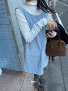 Exclusive type 韩国气质减龄灰蓝色小标灯芯绒宽松背心裙连衣裙