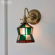 复古风老上海北欧黄铜壁灯卫生间浴室镜前灯卧室床头灯手工小绿叶