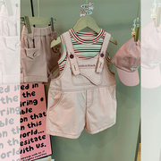 女童背带裤套装儿童2024休闲夏装薄款宝宝洋气，时髦背心两件套