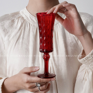 趣皿法式复古高脚杯小众浮雕钻石纹，高级感香槟红酒杯葡萄酒甜酒杯