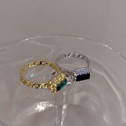 宫廷派对  法式复古绿色黑色宝石食指戒指小众设计感轻奢指环女