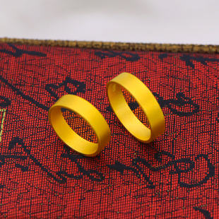 古法素圈沙金戒指男女款镀金黄金色传承情侣，对戒一对指环结婚首饰