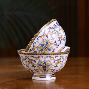 景德镇陶瓷器中式家用骨瓷，米饭碗面碗金边仿古高脚餐具中国风单碗