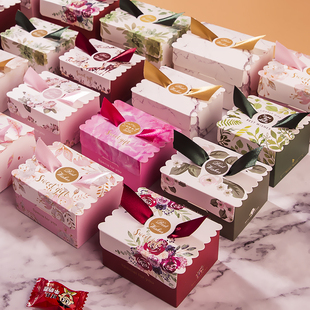 2020结婚喜糖盒森系欧式创意婚礼个性糖果礼盒装粉色纸盒空