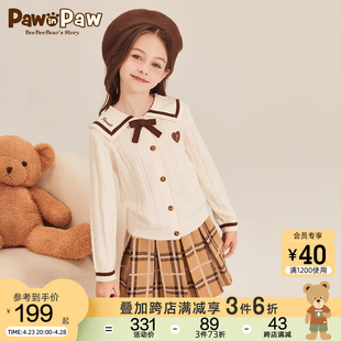 pawinpaw卡通小熊童装春款女童针织开衫蝴蝶结毛衣淑女