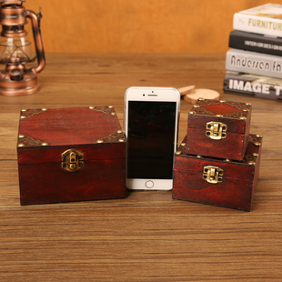 复古小木盒古典首饰收纳盒仿古木头盒子做旧迷你戒指盒包装盒