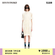 iiiviviniko夏季欧根纱，衬衫式短袖，压褶连衣裙女m320647177d