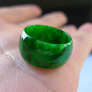 天然缅甸翡翠玉戒指，满绿阳绿花青色干青铁，龙生指环男女玉扳指